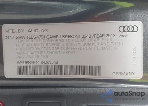 2017 Audi A4 2.0T Premium z USA, uszkodzony, nr VIN WAUPNAF44HN069348